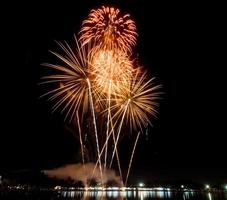 Amazing Beautiful firework on black background for celebration anniversary merry christmas eve and happy new year photo