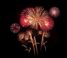 Amazing Beautiful firework on black background for celebration anniversary merry christmas eve and happy new year photo