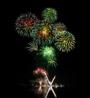 Amazing Beautiful firework on black background for celebration anniversary merry christmas eve and happy new year photo