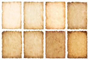 collection set old parchment paper sheet vintage aged or texture isolated on white background photo