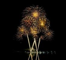 Amazing Beautiful firework on black background for celebration anniversary merry christmas eve and happy new year photo