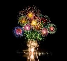 Amazing Beautiful firework on black background for celebration anniversary merry christmas eve and happy new year photo