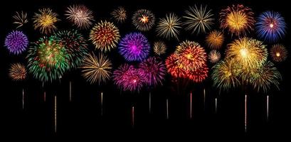 Amazing Beautiful firework on black background for celebration anniversary merry christmas eve and happy new year photo