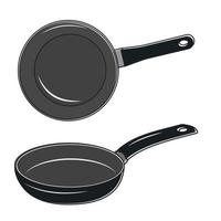 Black insulated frying pan with handle, color vector illustration