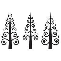 A set of illustrations of an abstract Christmas tree doodle hand-drawn vector sketch lines