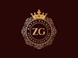 Letter ZG Antique royal luxury victorian logo with ornamental frame. vector