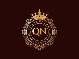 Letter QN Antique royal luxury victorian logo with ornamental frame. vector