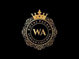 Letter WA Antique royal luxury victorian logo with ornamental frame. vector