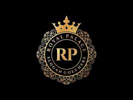 letra rp logotipo victoriano de lujo real antiguo con marco ornamental. vector