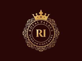 Letter RI Antique royal luxury victorian logo with ornamental frame. vector