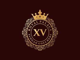 letra xv logotipo victoriano de lujo real antiguo con marco ornamental. vector