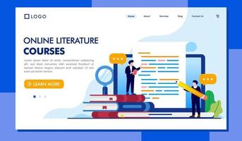 online literature and courses, study concept, book references, landing page flat illustration vector