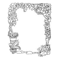 Floral Border. Outline hand drawn botanica frame. Vector illustration.