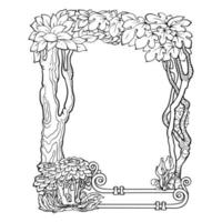 Floral Border. Outline hand drawn botanica frame. Vector illustration.