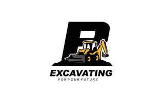 P logo excavator for construction company. Heavy equipment template vector illustration for your brand.
