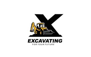 X logo excavator for construction company. Heavy equipment template vector illustration for your brand.