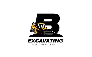 B logo excavator for construction company. Heavy equipment template vector illustration for your brand.