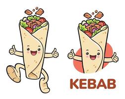 personaje de dibujos animados de kebab gesticulando pulgares arriba vector