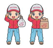 Cute Food Delivery Man Holding a Bag of Food vector