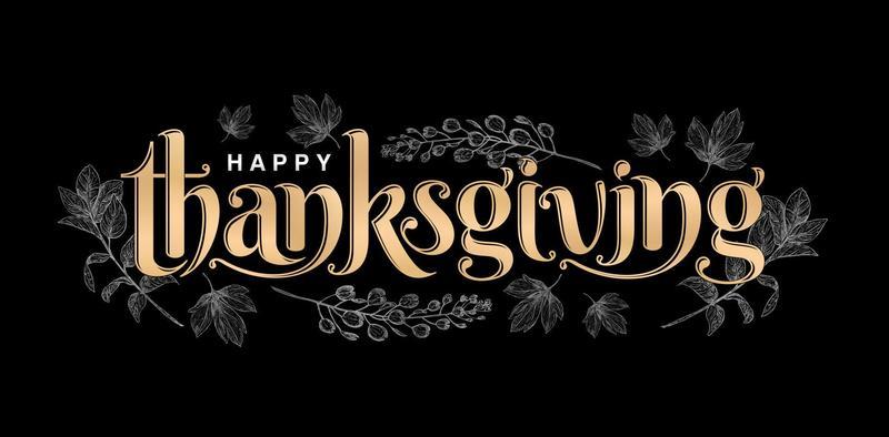 illustration of Happy THANKSGIVING lettering fonts golden color with isolated black background, happy thanksgiving illustration with floral pattern, for greeting cards, invitation, sign and banners.