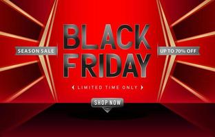 Black Friday Sale red gold design, Label Season Sale on abstract red and black background with ribbon silver. Black Friday sign for advertising, promotion shop, web banner, brochure and flyer concepts vector