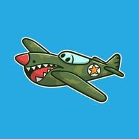 ilustración de vector de avión de guerra de dibujos animados lindo bueno para pegatinas y libros para niños