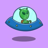 extraterrestre de dibujos animados lindo en avión vector