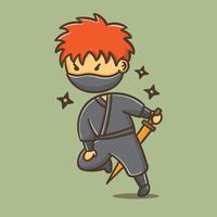 cartoon ninja bring sword vector