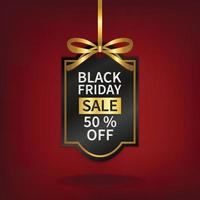 black friday sale black price tag with gold ribbon vector