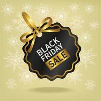 black friday promotion sale price tag with gold ribbon vector design