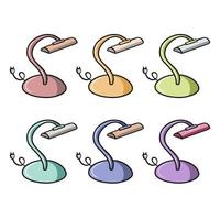 Set of color icons, stylish LED desk lamp for Home and Office, flexible holder, vector illustration in cartoon style