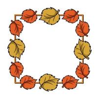 Square frame, red-orange autumn leaf from the linden tree, copy space, vector illustration in cartoon style