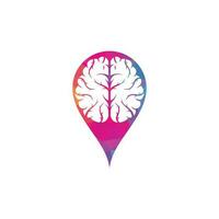 Diseño de logotipo de concepto de forma de pin de mapa cerebral. lluvia de ideas poder pensamiento cerebro logotipo icono vector