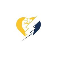 Fist Thunder Power heart shape concept Logo Design. Hand hold thunder logo design. vector