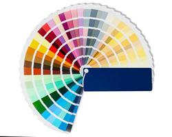 Color card palette, samples for colour definition. Guide of paint samples, colored catalog. Photo close up.