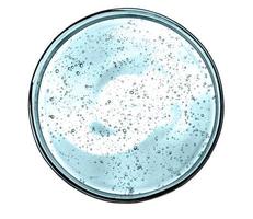 Gel with hyaluronic acid. Blue background with oxygen bubbles. Cosmetic gel in a petri dish photo