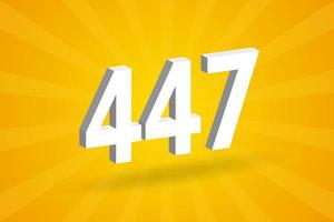 3D 447 number font alphabet. White 3D Number 447 with yellow background vector