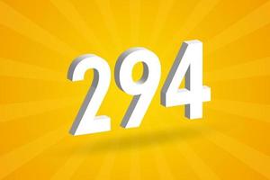 3D 294 number font alphabet. White 3D Number 294 with yellow background vector