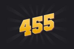 Number 455 vector font alphabet. Yellow 455 number with black background