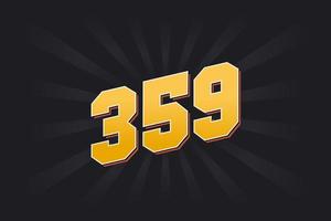 Number 359 vector font alphabet. Yellow 359 number with black background