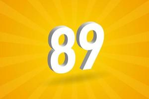 3D 89 number font alphabet. White 3D Number 89 with yellow background vector