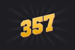 Number 357 vector font alphabet. Yellow 357 number with black background