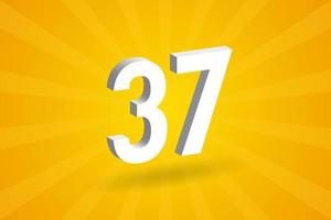 3D 37 number font alphabet. White 3D Number 37 with yellow background vector