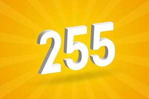 3D 255 number font alphabet. White 3D Number 255 with yellow background vector