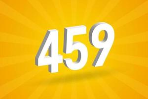 3D 459 number font alphabet. White 3D Number 459 with yellow background vector