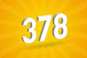 3D 378 number font alphabet. White 3D Number 378 with yellow background vector