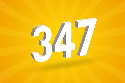 3D 347 number font alphabet. White 3D Number 347 with yellow background vector