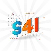 41 Dollar currency vector text symbol. 41 USD United States Dollar American Money stock vector