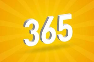 3D 365 number font alphabet. White 3D Number 365 with yellow background vector