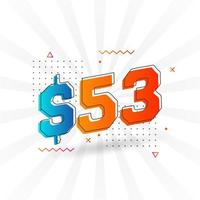 Símbolo de texto vectorial de moneda de 53 dólares. 53 usd dólar de los estados unidos dinero americano stock vector